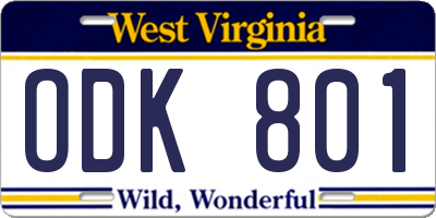 WV license plate ODK801