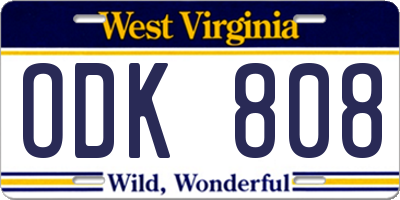 WV license plate ODK808