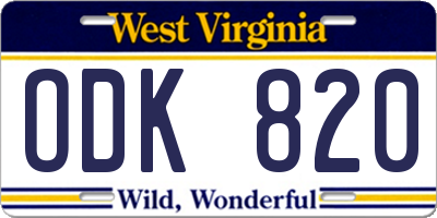 WV license plate ODK820