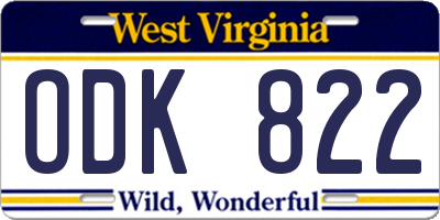 WV license plate ODK822