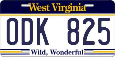 WV license plate ODK825