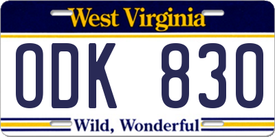 WV license plate ODK830