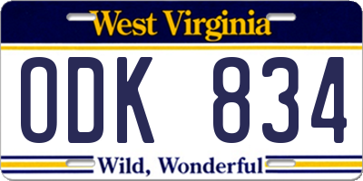 WV license plate ODK834