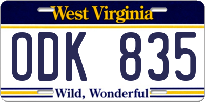 WV license plate ODK835
