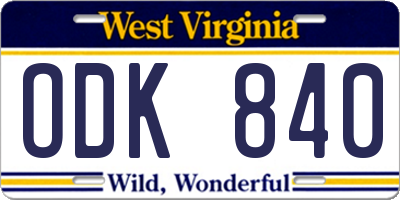 WV license plate ODK840