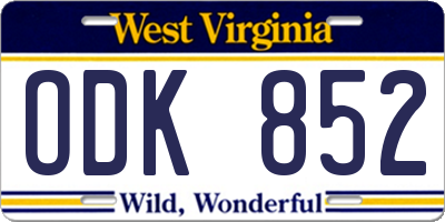 WV license plate ODK852
