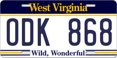 WV license plate ODK868