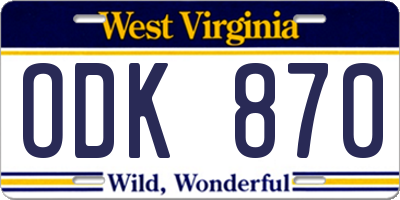 WV license plate ODK870