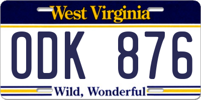 WV license plate ODK876