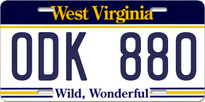 WV license plate ODK880