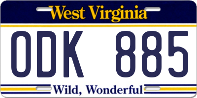 WV license plate ODK885