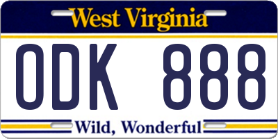 WV license plate ODK888
