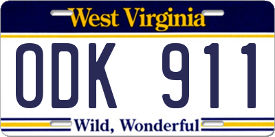 WV license plate ODK911