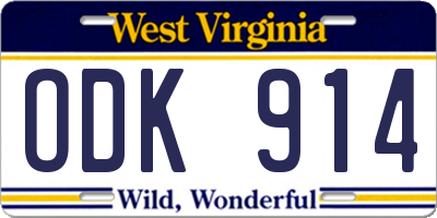 WV license plate ODK914