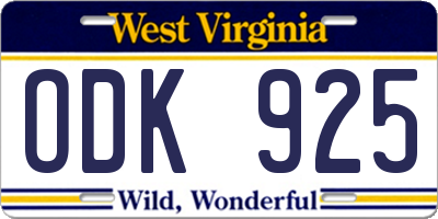 WV license plate ODK925