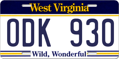 WV license plate ODK930