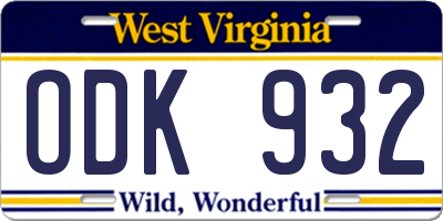 WV license plate ODK932