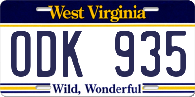 WV license plate ODK935