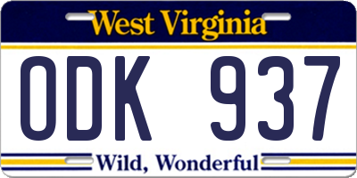 WV license plate ODK937