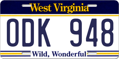 WV license plate ODK948