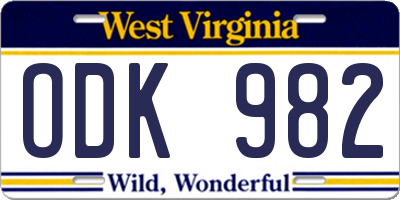 WV license plate ODK982
