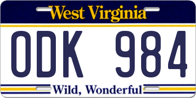 WV license plate ODK984