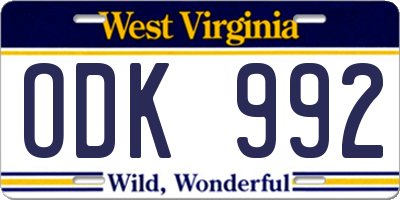 WV license plate ODK992
