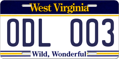 WV license plate ODL003