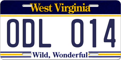 WV license plate ODL014