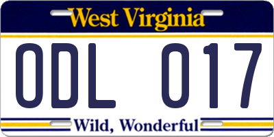 WV license plate ODL017
