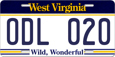 WV license plate ODL020