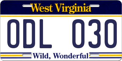 WV license plate ODL030