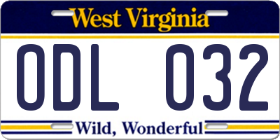 WV license plate ODL032