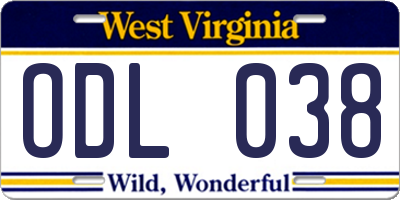 WV license plate ODL038