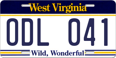 WV license plate ODL041