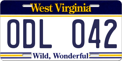 WV license plate ODL042