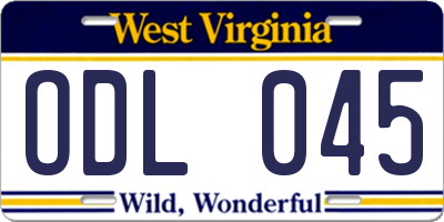 WV license plate ODL045