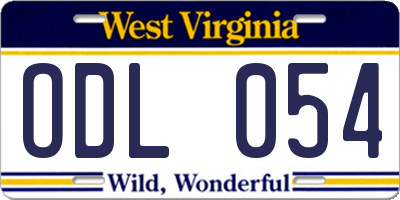 WV license plate ODL054