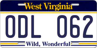 WV license plate ODL062