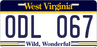 WV license plate ODL067