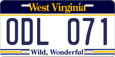 WV license plate ODL071