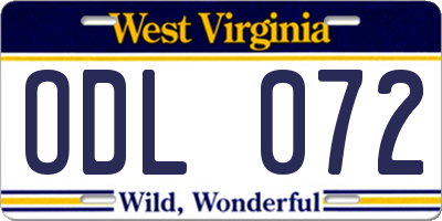 WV license plate ODL072