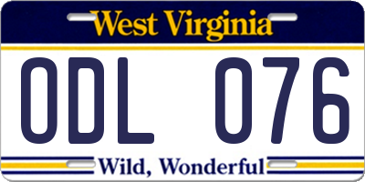 WV license plate ODL076