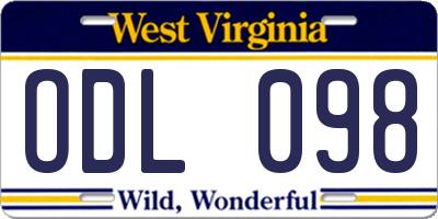 WV license plate ODL098