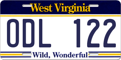 WV license plate ODL122