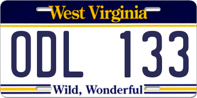 WV license plate ODL133