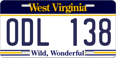 WV license plate ODL138