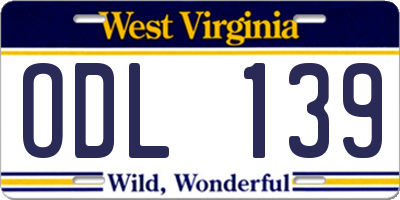 WV license plate ODL139
