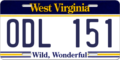 WV license plate ODL151