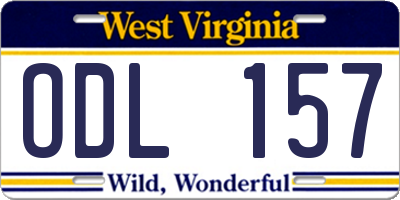 WV license plate ODL157